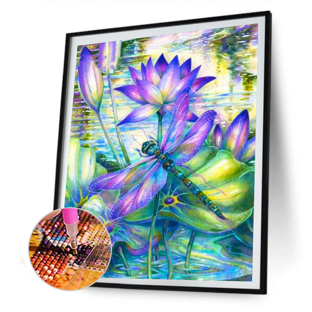 Lotus Pond Dragonfly 30*40CM(Canvas) Full Round Drill Diamond Painting