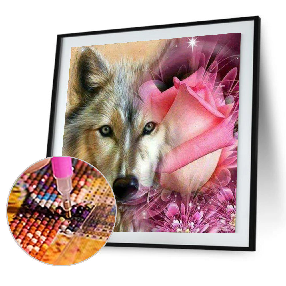 Wolf And Flower 30*30CM(Canvas) Full Round Drill Diamond Painting