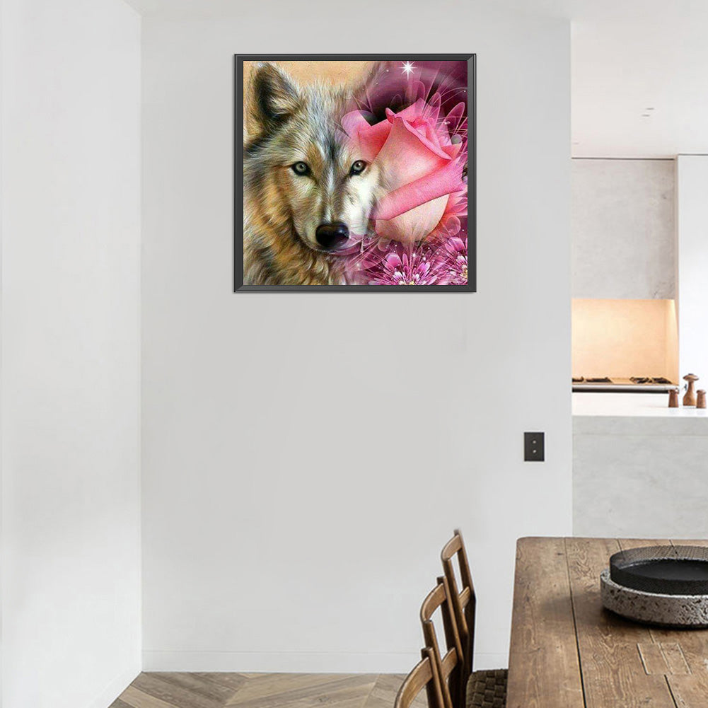 Wolf And Flower 30*30CM(Canvas) Full Round Drill Diamond Painting
