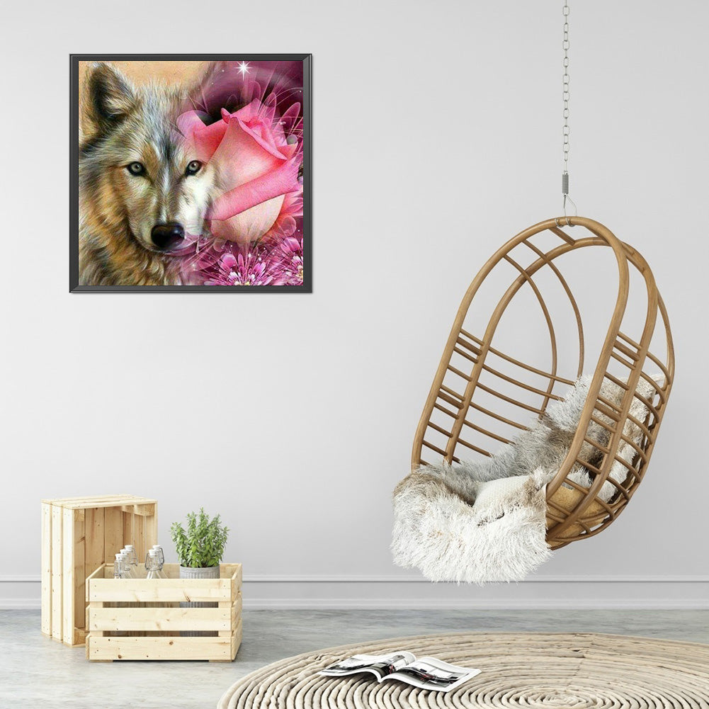 Wolf And Flower 30*30CM(Canvas) Full Round Drill Diamond Painting
