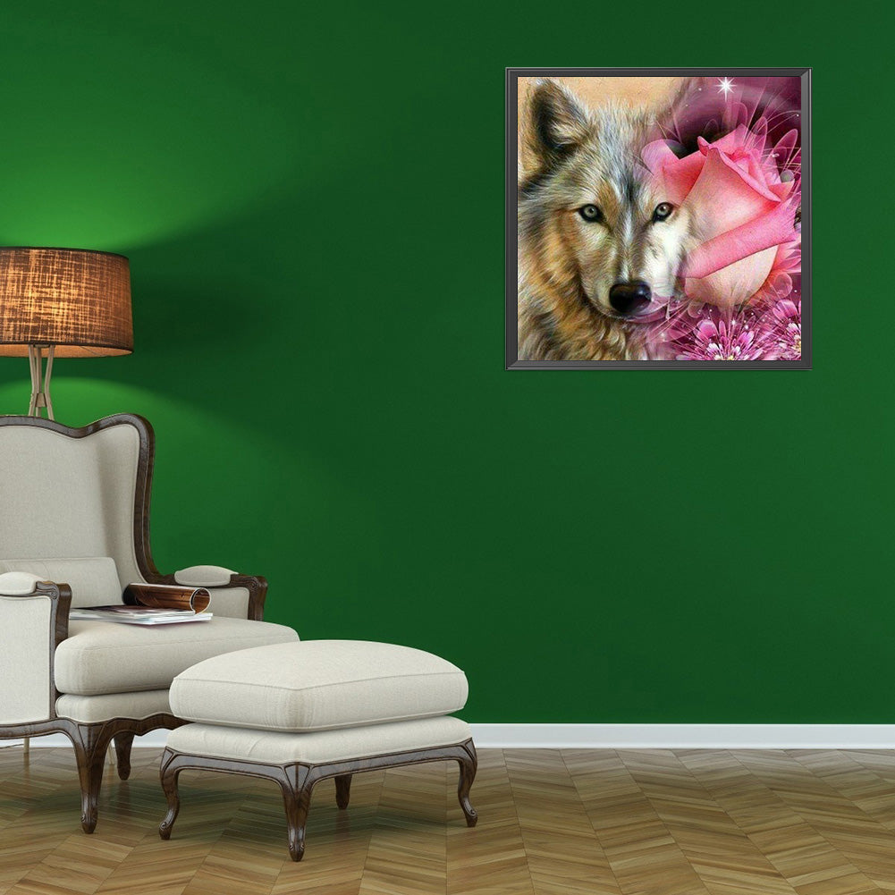 Wolf And Flower 30*30CM(Canvas) Full Round Drill Diamond Painting