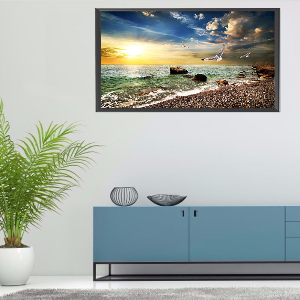 Rocky Seaside 80*40CM(Canvas) Full Round Drill Diamond Painting