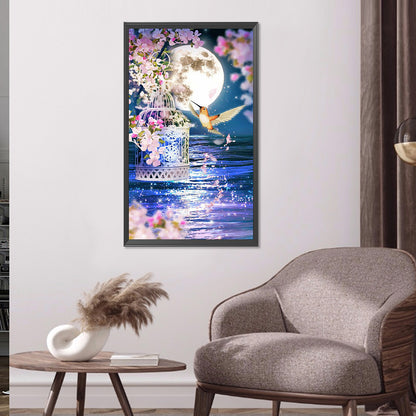 The Scenery Of The Lake Under The Moon, Birds And Flowers 45*80CM(Canvas) Full Round Drill Diamond Painting