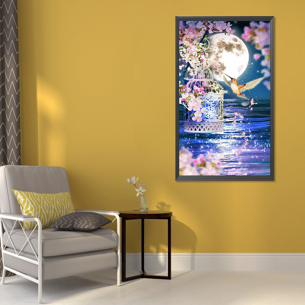 The Scenery Of The Lake Under The Moon, Birds And Flowers 45*80CM(Canvas) Full Round Drill Diamond Painting