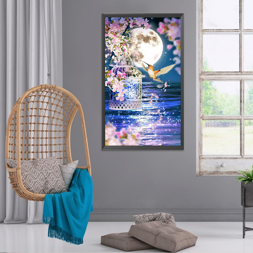 The Scenery Of The Lake Under The Moon, Birds And Flowers 45*80CM(Canvas) Full Round Drill Diamond Painting