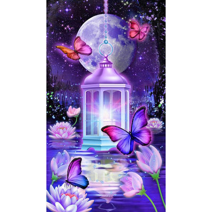 Moonlight Landscape Lake Butterfly Lantern 45*80CM(Canvas) Full Round Drill Diamond Painting