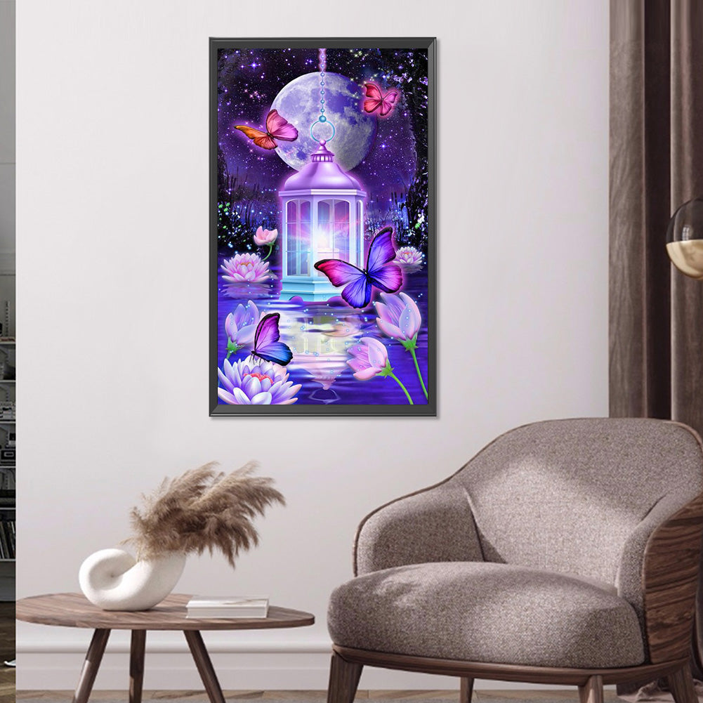 Moonlight Landscape Lake Butterfly Lantern 45*80CM(Canvas) Full Round Drill Diamond Painting