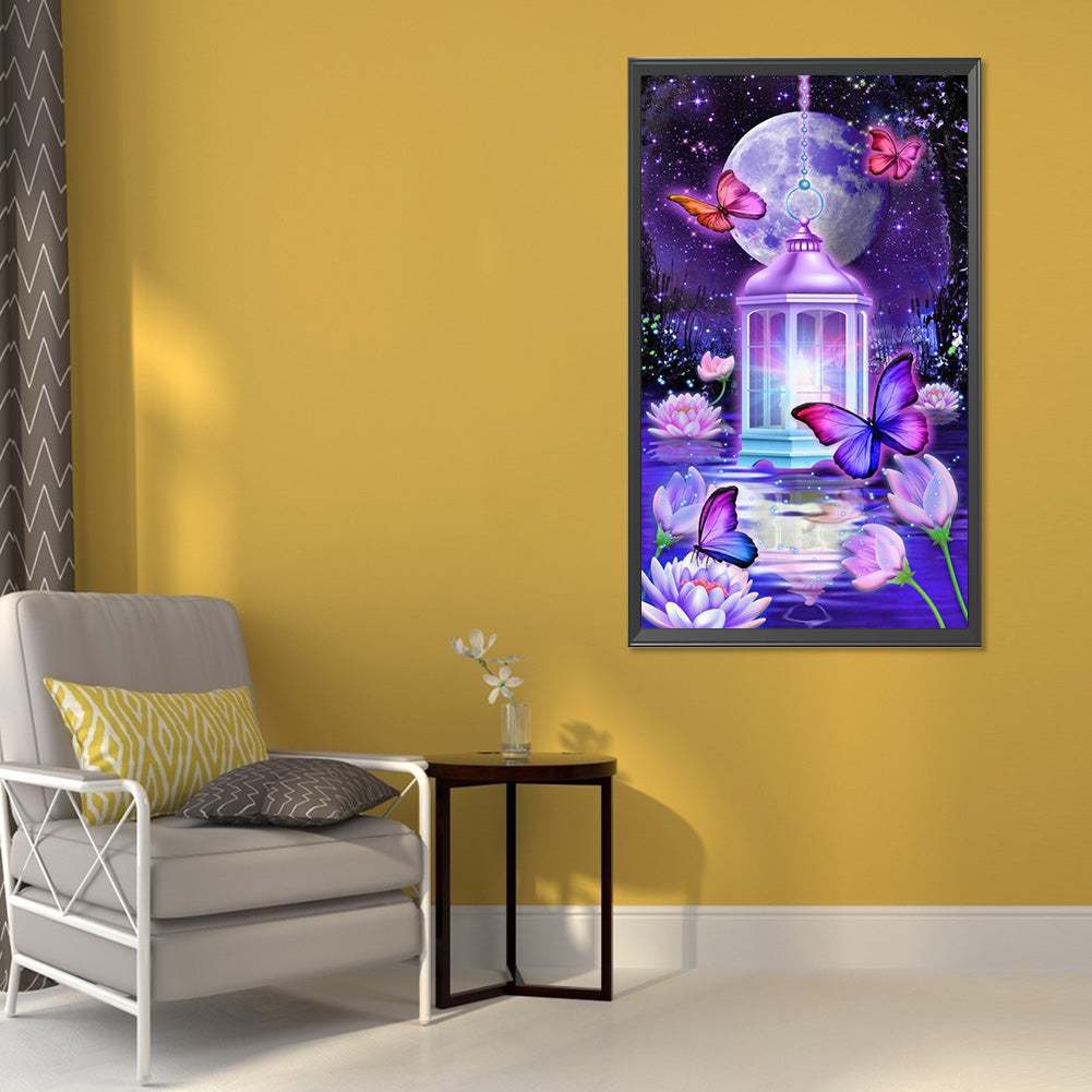 Moonlight Landscape Lake Butterfly Lantern 45*80CM(Canvas) Full Round Drill Diamond Painting