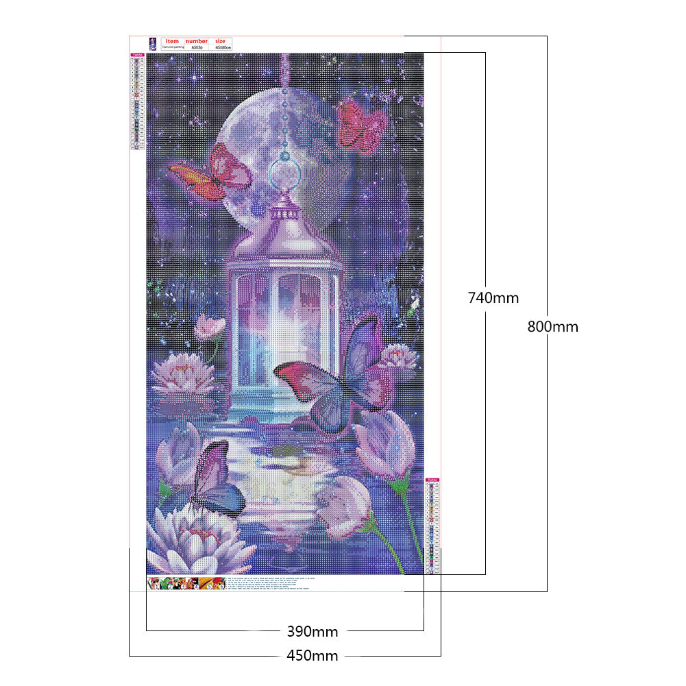 Moonlight Landscape Lake Butterfly Lantern 45*80CM(Canvas) Full Round Drill Diamond Painting