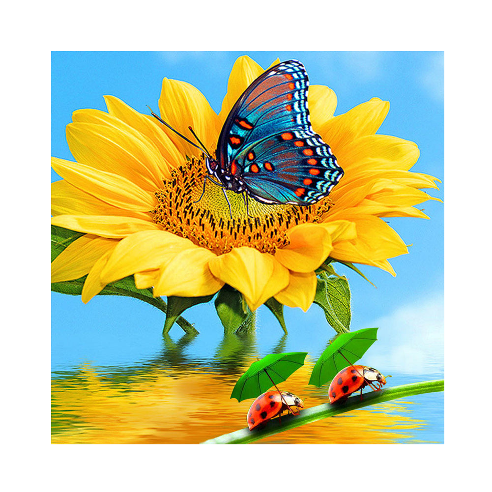 Butterfly And Sunflower 30*30CM(Canvas) Full Round Drill Diamond Painting