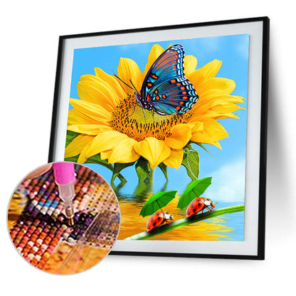 Butterfly And Sunflower 30*30CM(Canvas) Full Round Drill Diamond Painting