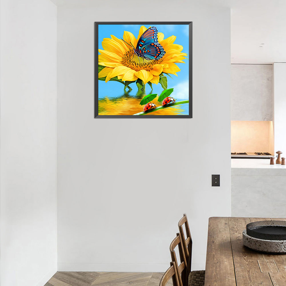 Butterfly And Sunflower 30*30CM(Canvas) Full Round Drill Diamond Painting