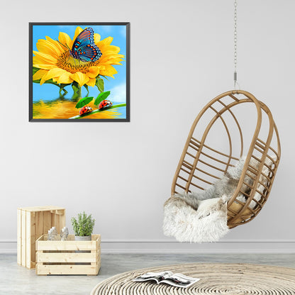 Butterfly And Sunflower 30*30CM(Canvas) Full Round Drill Diamond Painting