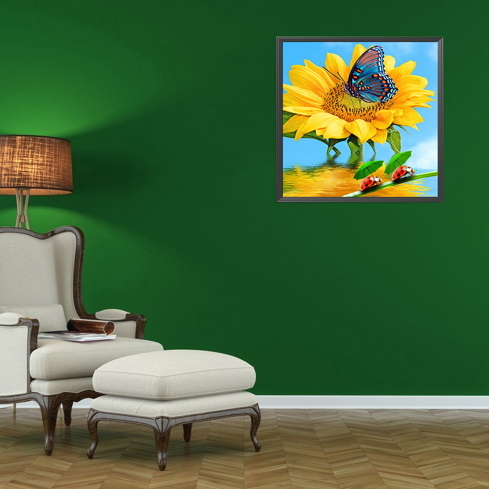 Butterfly And Sunflower 30*30CM(Canvas) Full Round Drill Diamond Painting