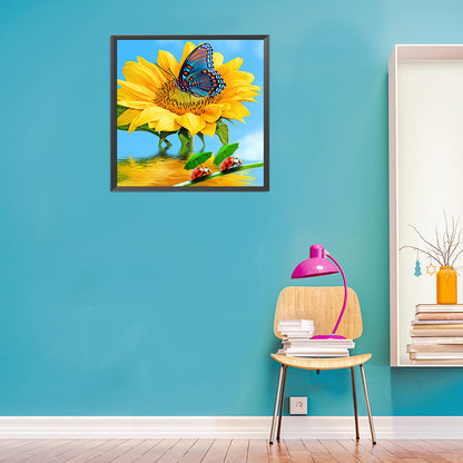 Butterfly And Sunflower 30*30CM(Canvas) Full Round Drill Diamond Painting