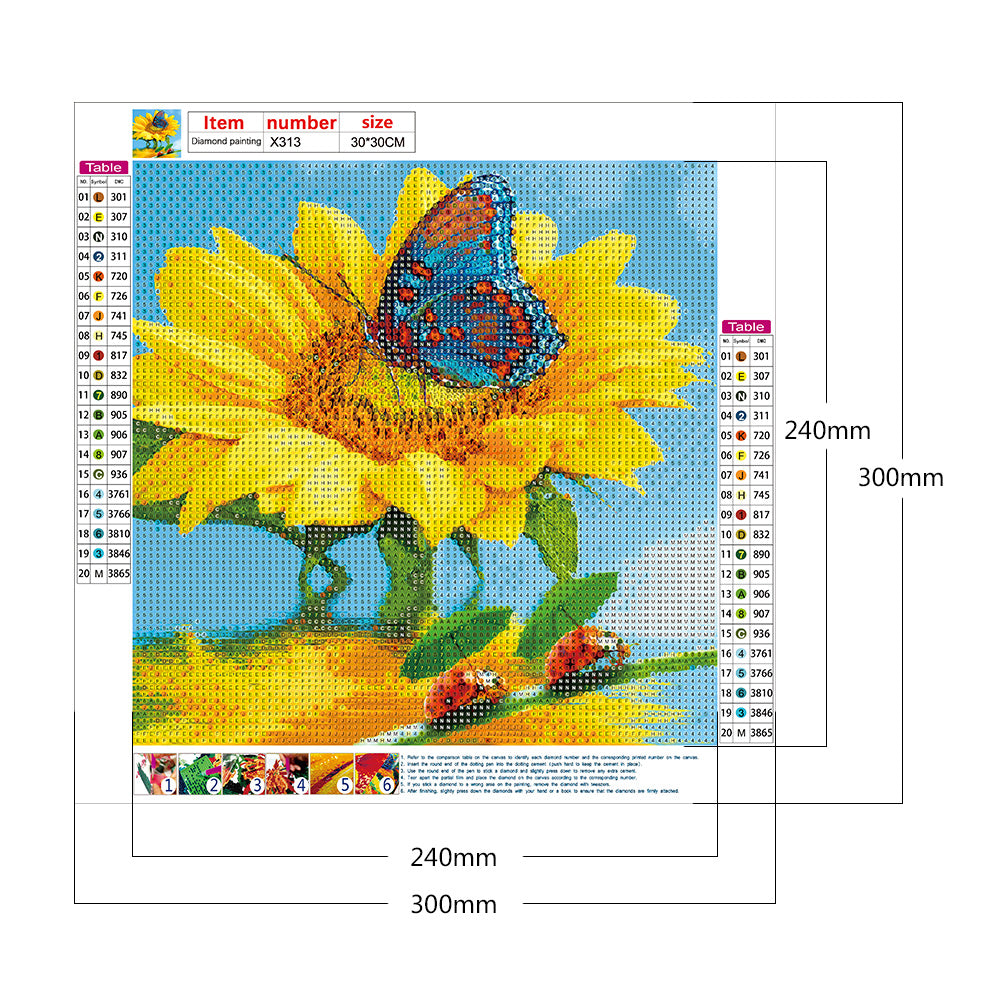 Butterfly And Sunflower 30*30CM(Canvas) Full Round Drill Diamond Painting