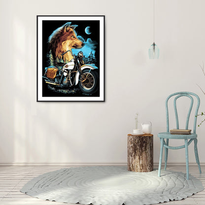 Motorcycle And Wolf 30*40CM(Canvas) Full Round Drill Diamond Painting