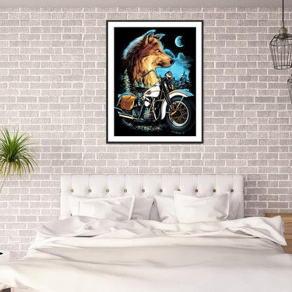 Motorcycle And Wolf 30*40CM(Canvas) Full Round Drill Diamond Painting