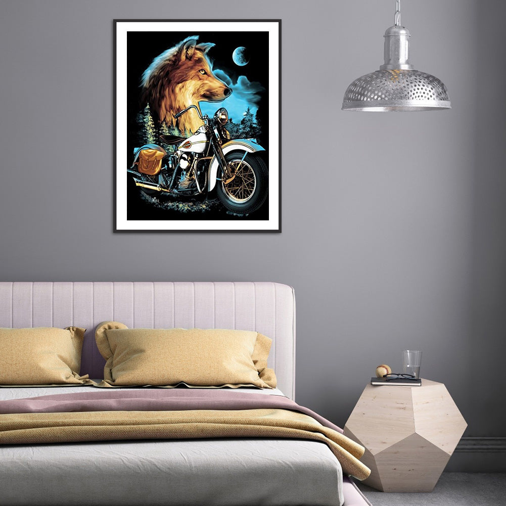 Motorcycle And Wolf 30*40CM(Canvas) Full Round Drill Diamond Painting