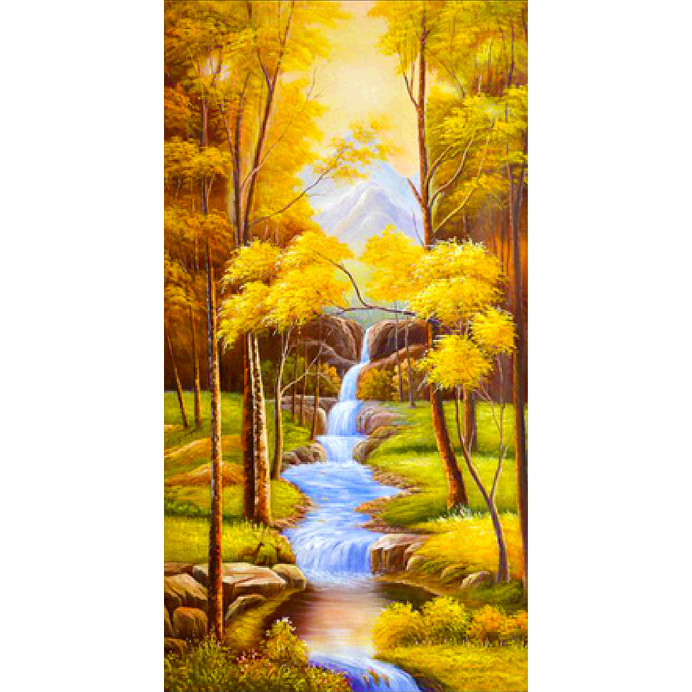 Golden Forest River 55*100CM(Canvas) Full Round Drill Diamond Painting