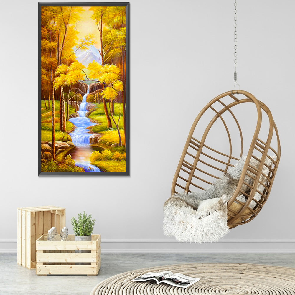 Golden Forest River 55*100CM(Canvas) Full Round Drill Diamond Painting