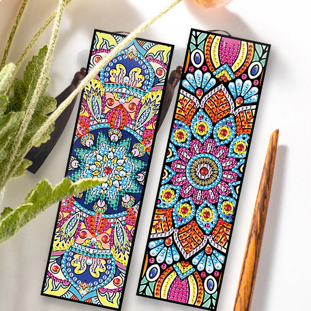 2pcs DIY Diamond Painting Leather Bookmark Special Shape Drill Tassel Craft