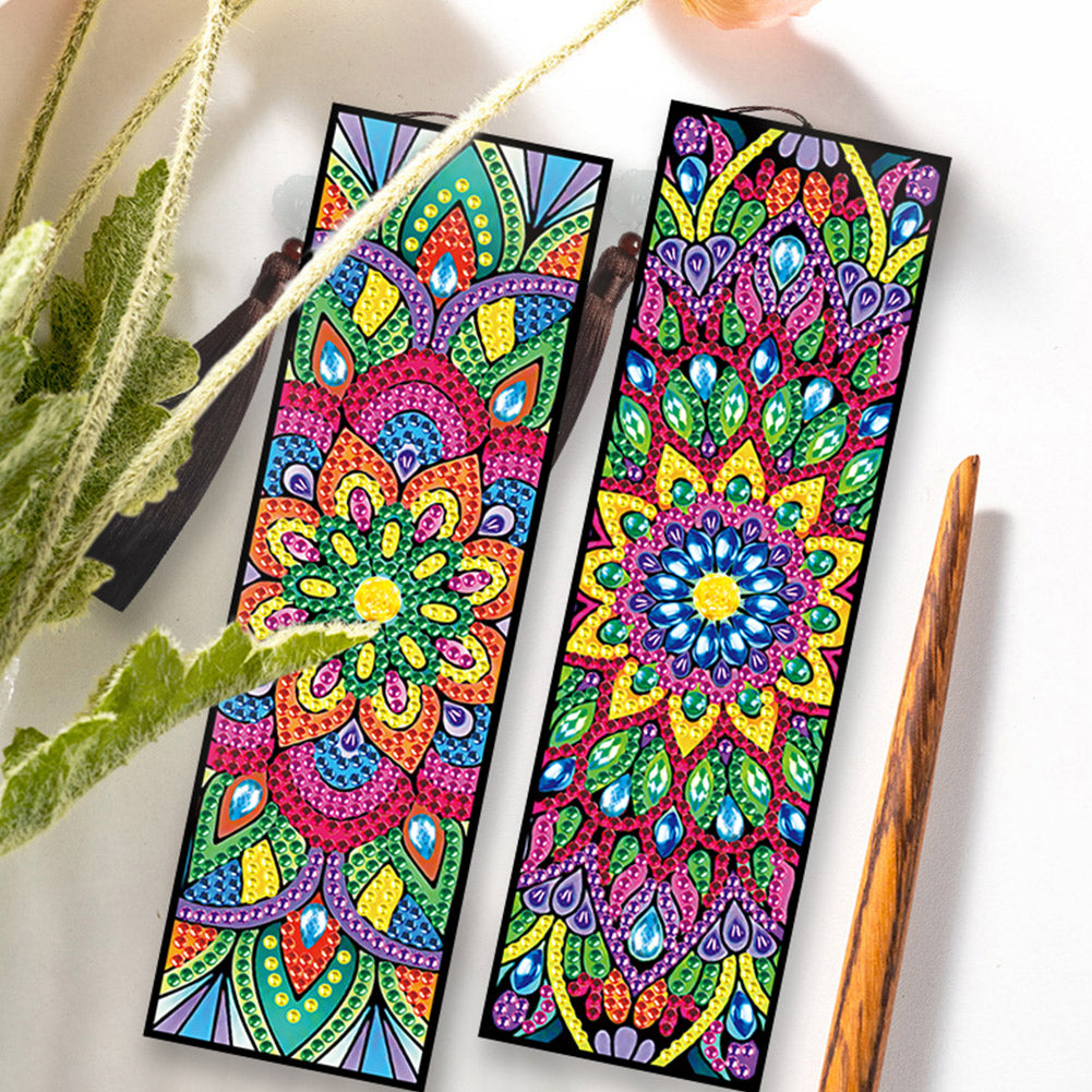 2pcs DIY Diamond Painting Leather Bookmark Special Shape Drill Tassel Craft