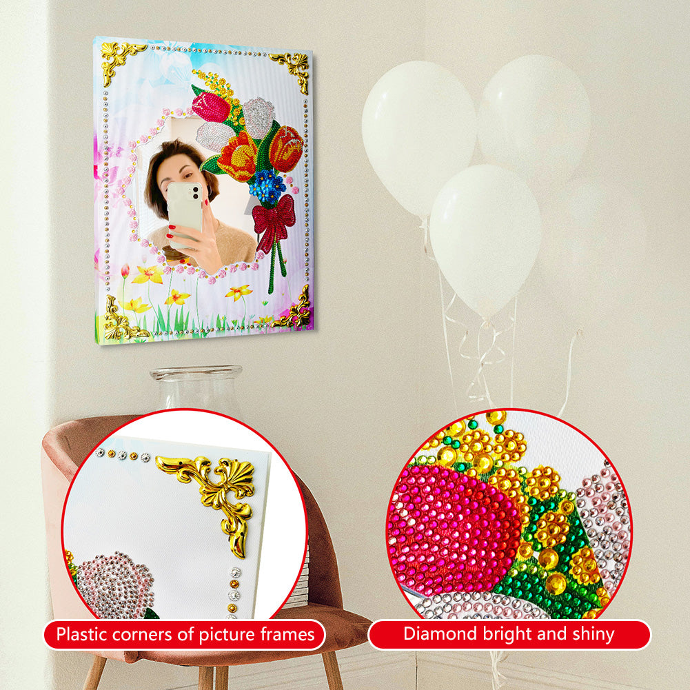 Flowers Makeup Mirror Diamond Painting DIY Mosaic Craft Compact Mirrors