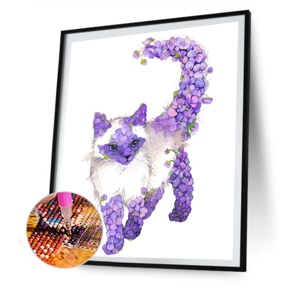 Flower Cat 30*40CM(Canvas) Full Round Drill Diamond Painting