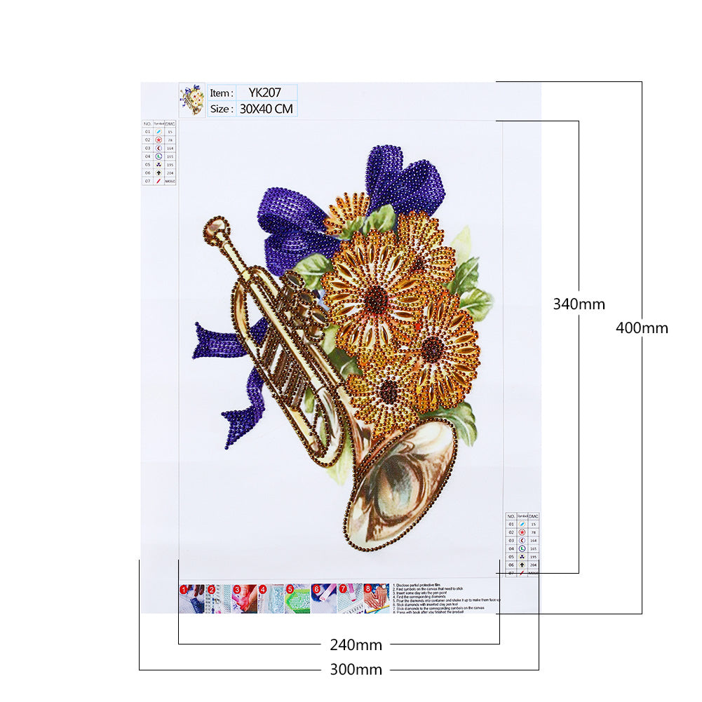 Musical Instrument Flowers 30*40CM(Canvas) Special Shaped Drill Diamond Paiting