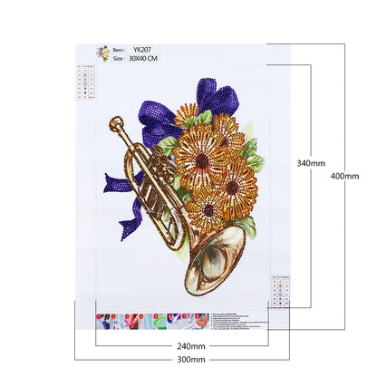 Musical Instrument Flowers 30*40CM(Canvas) Special Shaped Drill Diamond Paiting