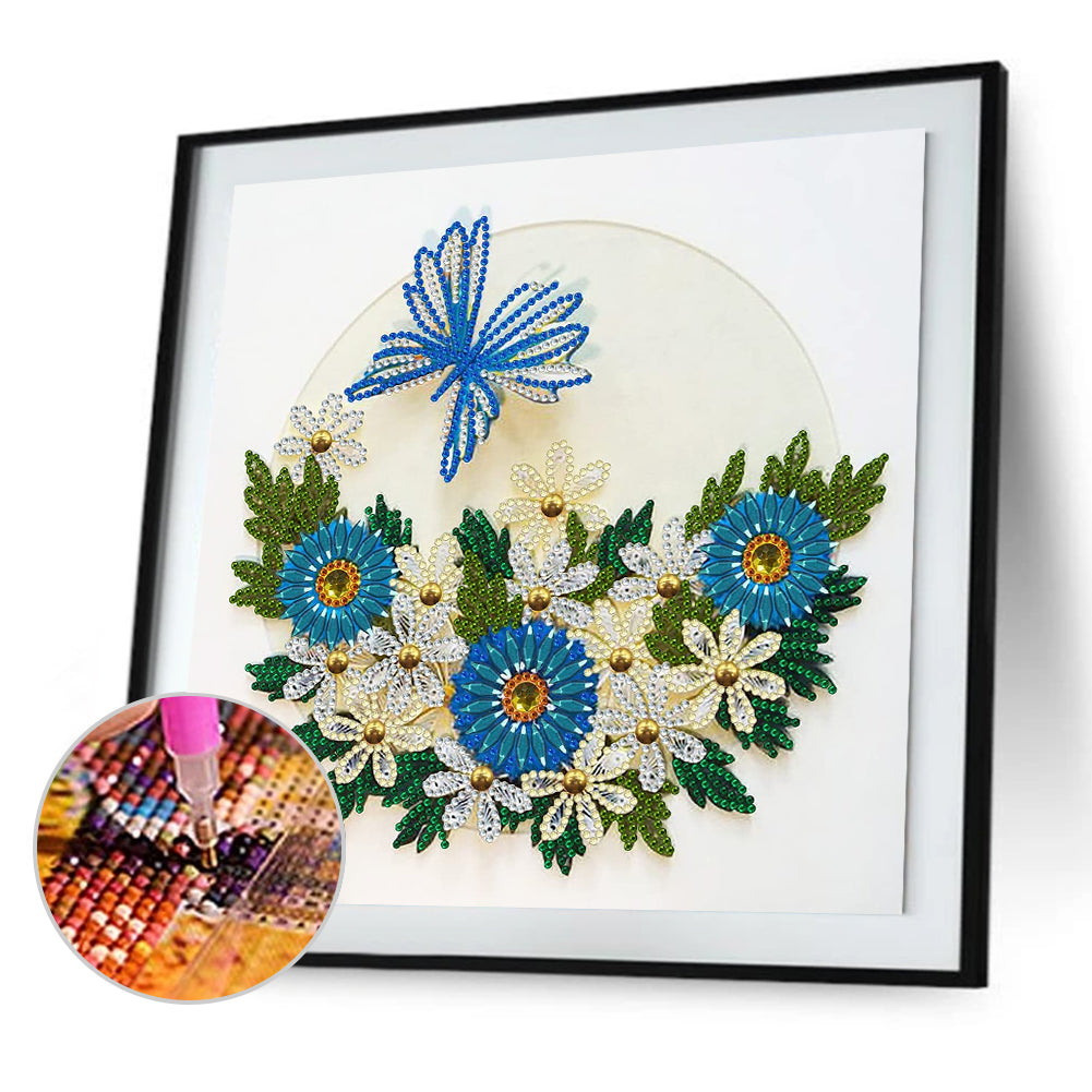 Blue Flower Butterfly - Special Shaped Drill Diamond Paiting 30*30CM