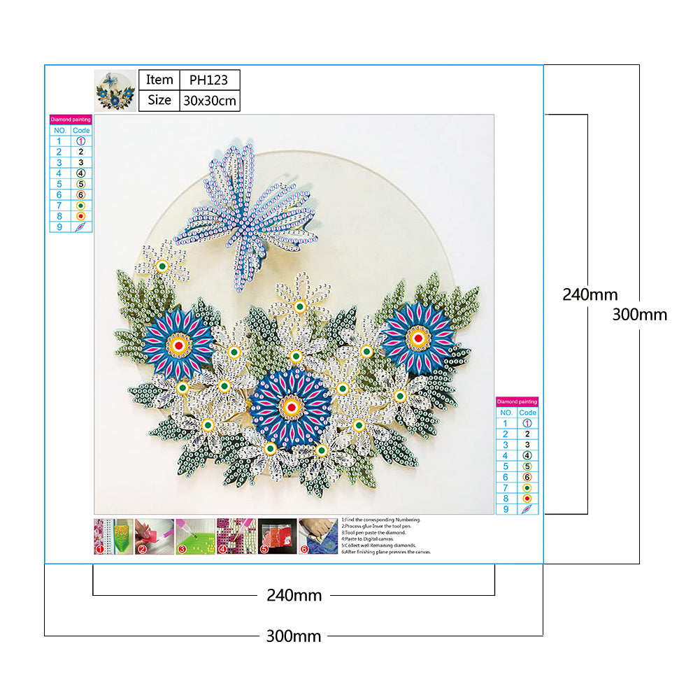 Blue Flower Butterfly - Special Shaped Drill Diamond Paiting 30*30CM