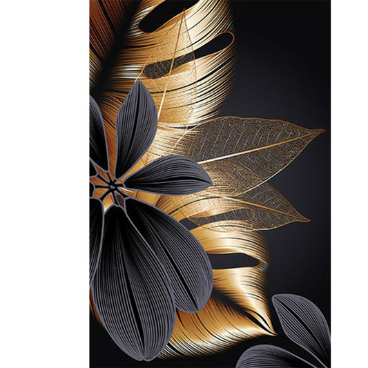 Black Gold Flowers Leaves - Full Round Drill Diamond Painting 40*60CM