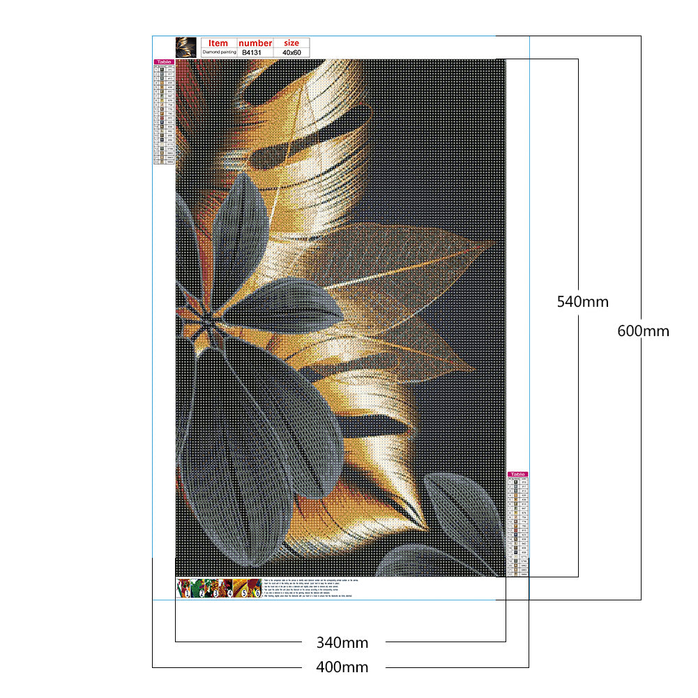 Black Gold Flowers Leaves - Full Round Drill Diamond Painting 40*60CM