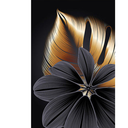 Black Gold Flowers Leaves - Full Round Drill Diamond Painting 40*60CM