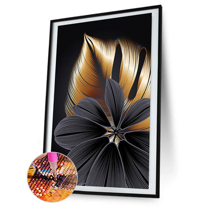 Black Gold Flowers Leaves - Full Round Drill Diamond Painting 40*60CM