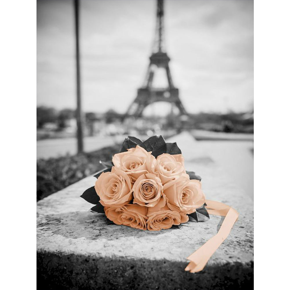 Bouquet Under The Eiffel Tower - Full Round Drill Diamond Painting 30*40CM