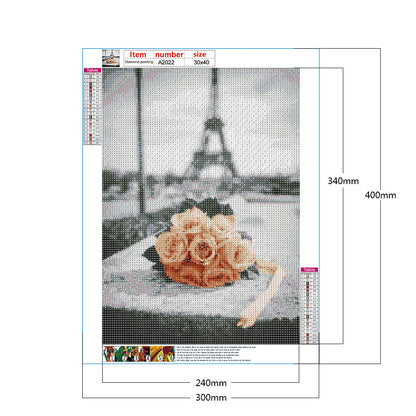Bouquet Under The Eiffel Tower - Full Round Drill Diamond Painting 30*40CM