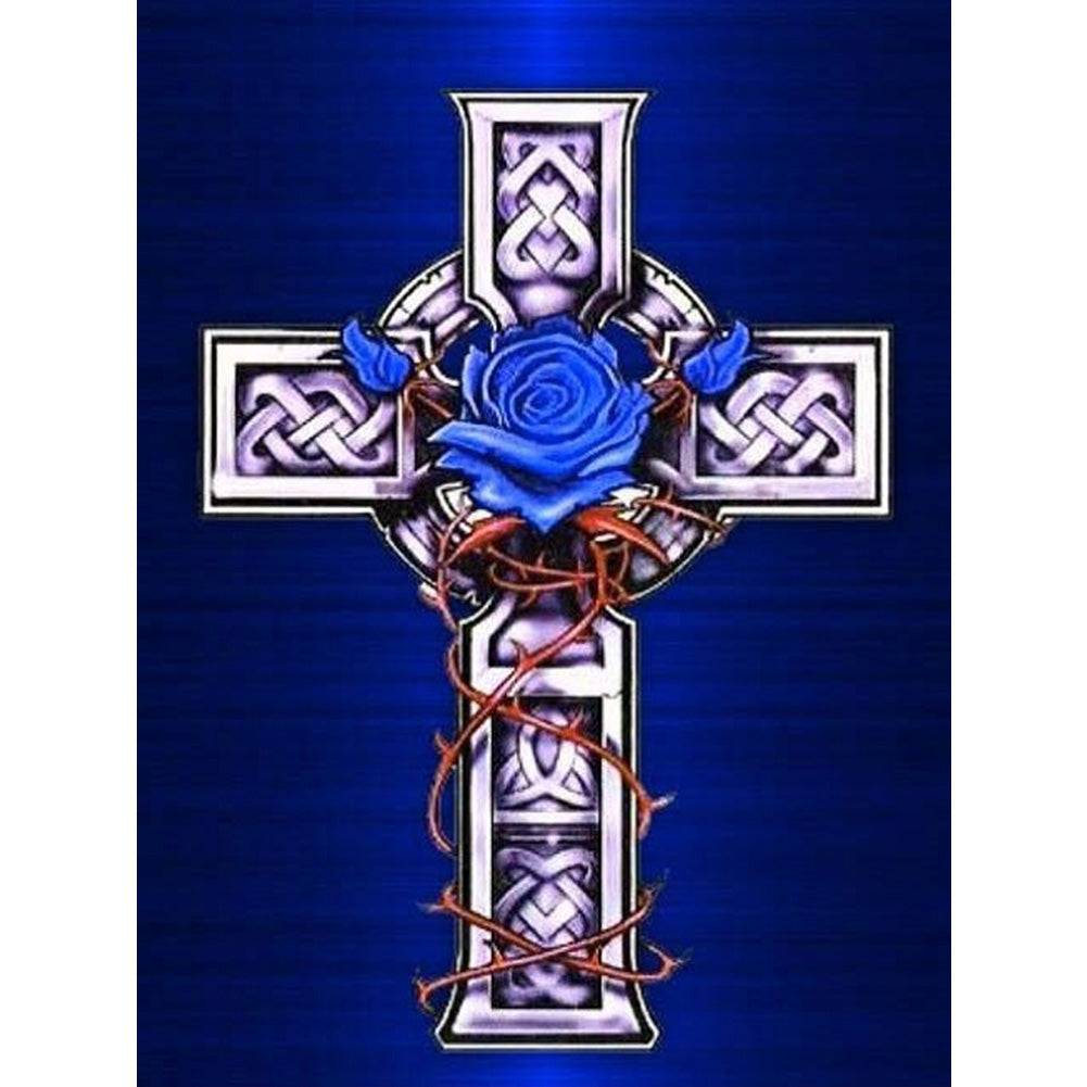 Cross Blue Flowers - Full Round Drill Diamond Painting 30*40CM