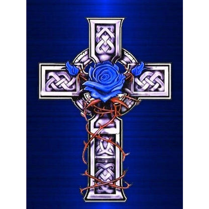 Cross Blue Flowers - Full Round Drill Diamond Painting 30*40CM