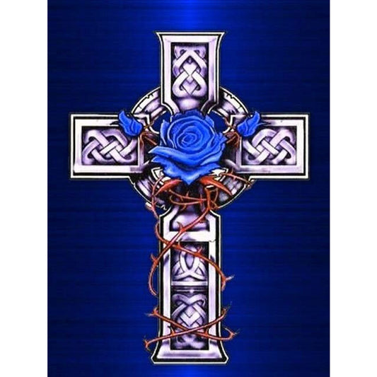 Cross Blue Flowers - Full Round Drill Diamond Painting 30*40CM