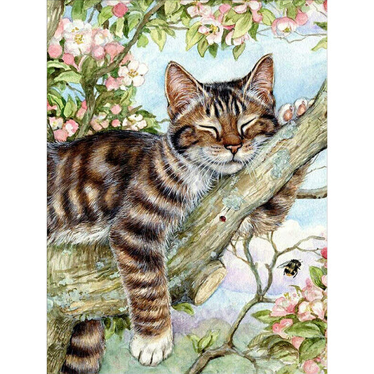 Cat Sleeping On Branch - Full Round Drill Diamond Painting 30*40CM