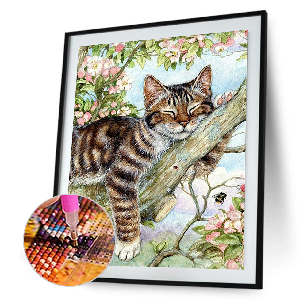 Cat Sleeping On Branch - Full Round Drill Diamond Painting 30*40CM