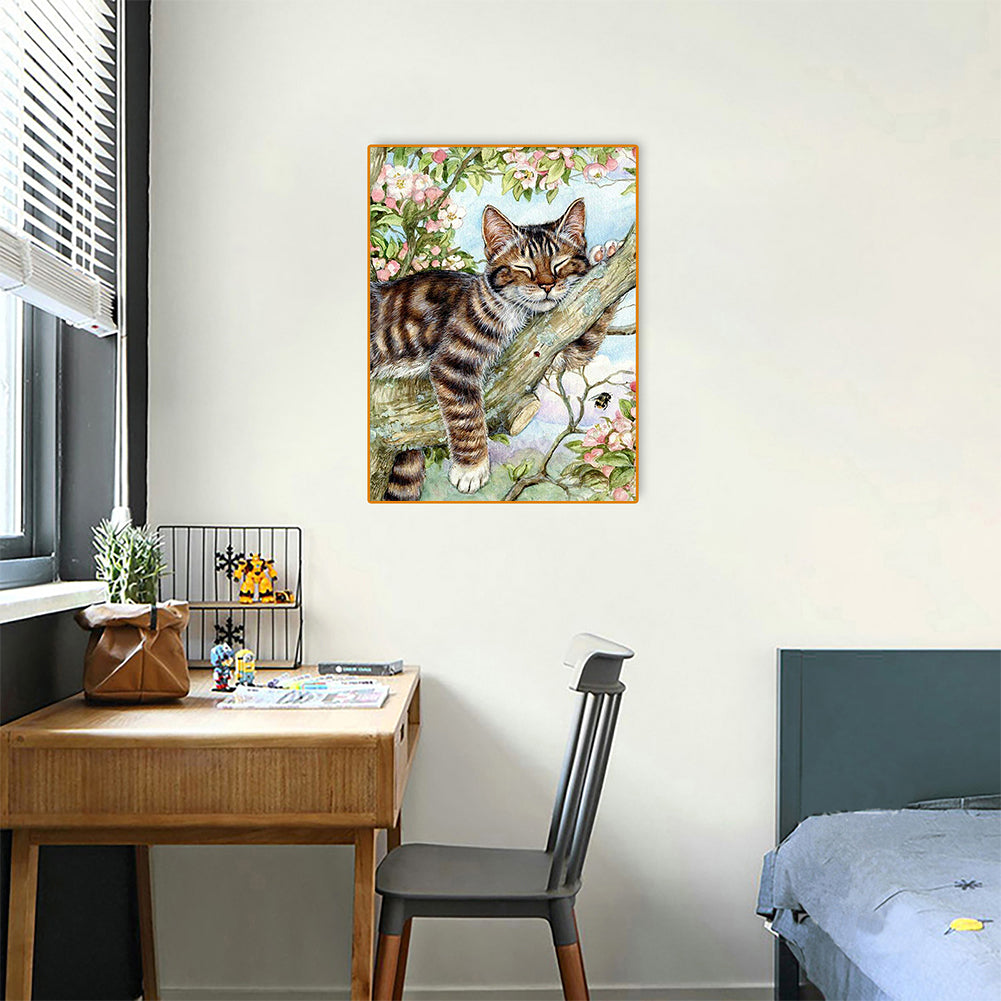 Cat Sleeping On Branch - Full Round Drill Diamond Painting 30*40CM