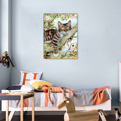 Cat Sleeping On Branch - Full Round Drill Diamond Painting 30*40CM