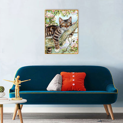 Cat Sleeping On Branch - Full Round Drill Diamond Painting 30*40CM