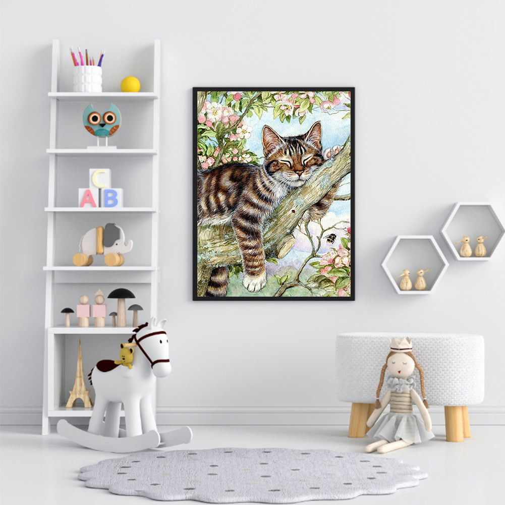 Cat Sleeping On Branch - Full Round Drill Diamond Painting 30*40CM