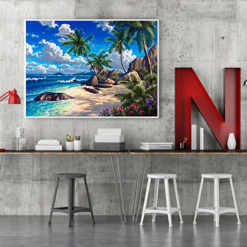 Beach - Full Round Drill Diamond Painting 50*40CM