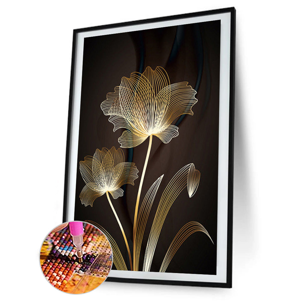 Black Gold Flowers Leaves - Full Round Drill Diamond Painting 40*60CM